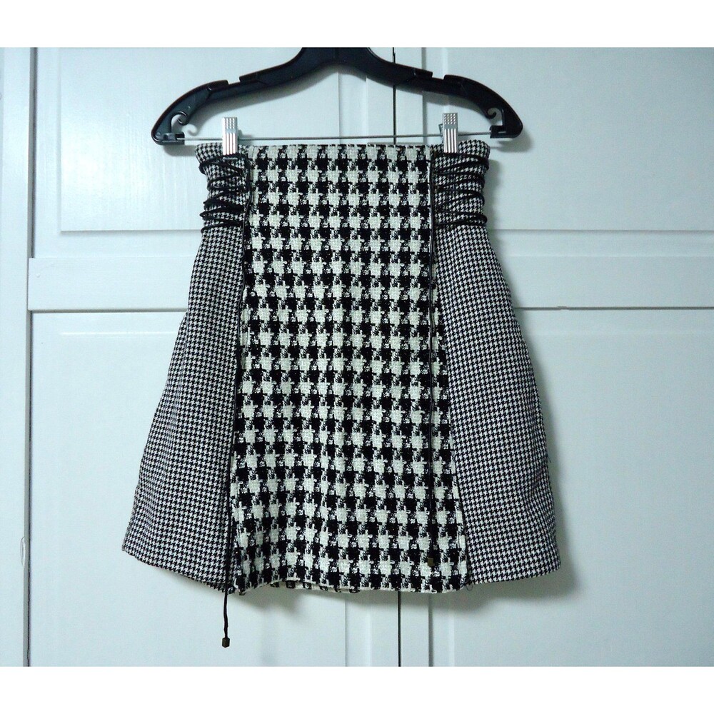 High Waisted Mixed Houndstooth Plaid Knee Length Skirt - Womens Size XS